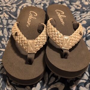 Cobian Woven Strap Sandals in Black and Tan